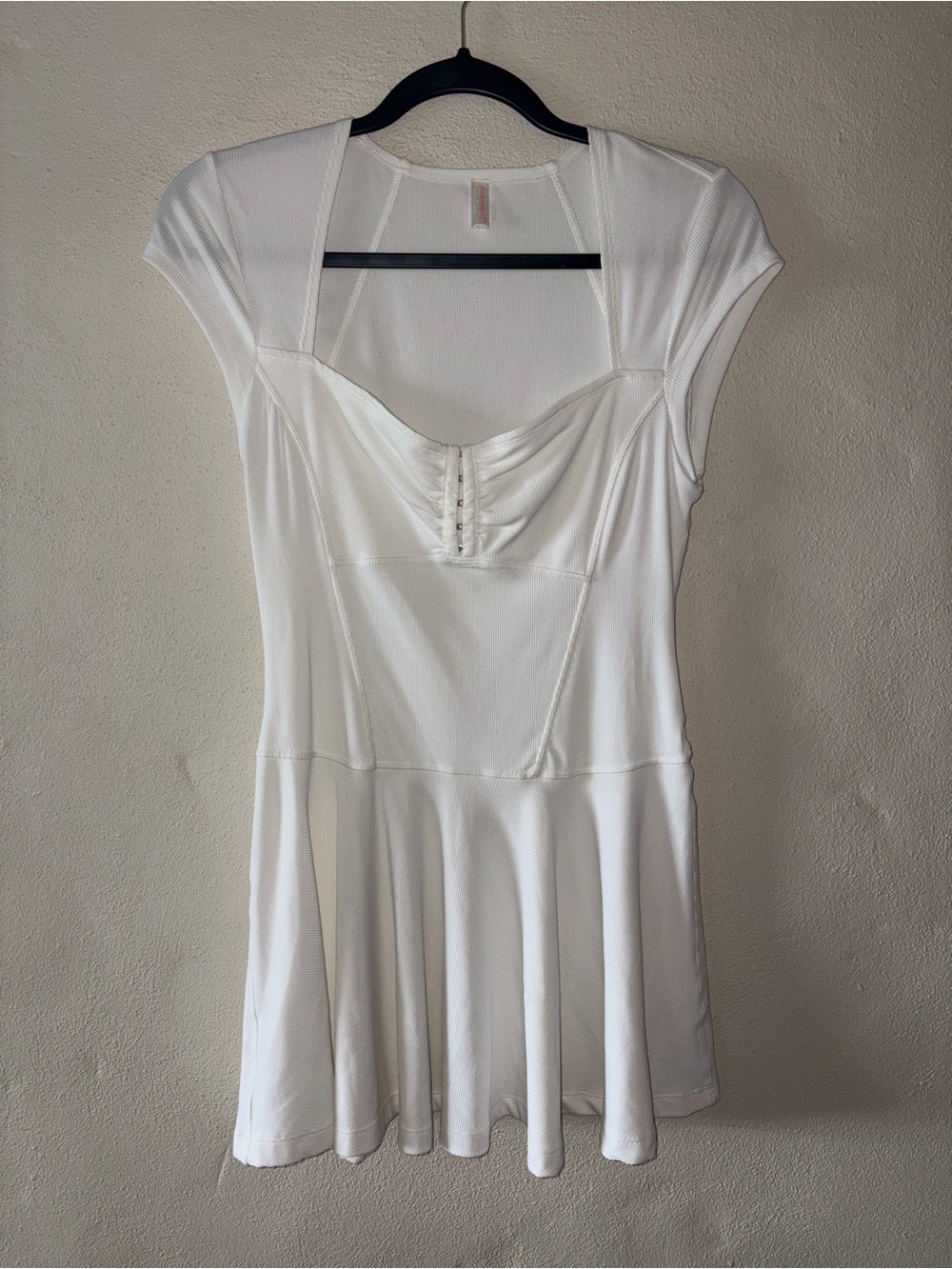 Free People White Ribbed Square-Neck Top